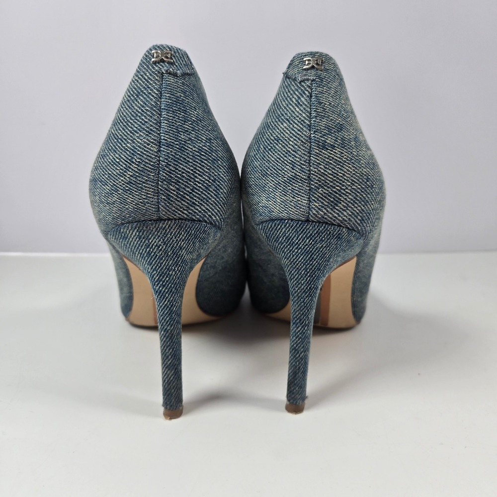 Sam Edelman Pumps Women 8 Blue Denim Beaded Buckle Hazel Stiletto Heels Pointed - Picture 5 of 9